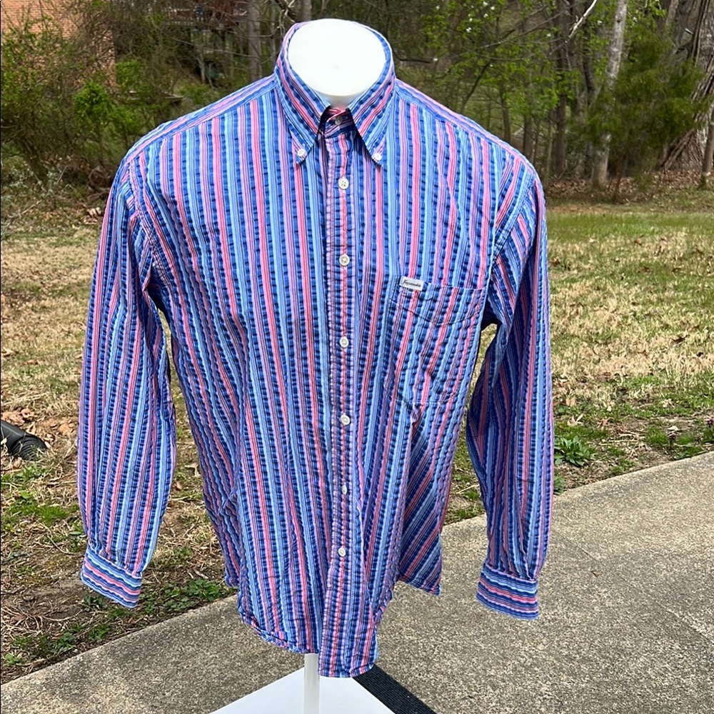 EUC Faconnable Blue and Pink Casual Button Down Shirt
